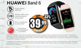 Unieuro Huawei Band 6 AMOLED Braccialetto Per Rilevamento Di Attività 3,73 Cm (1.47") Nero offerta