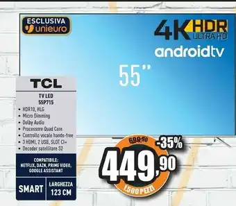 Unieuro TCL 55P715 TV 139,7 Cm (55") 4K Ultra HD Smart TV Wi-Fi Argento offerta