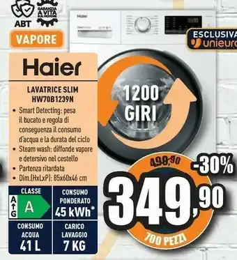 Unieuro Haier HW70-B1239N Lavatrice Libera Installazione Caricamento Frontale Bianco 7 Kg 1200 Giri/min A+++-30% offerta