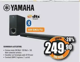 Unieuro Yamaha YAS-207 Altoparlante Soundbar 200 W Nero offerta