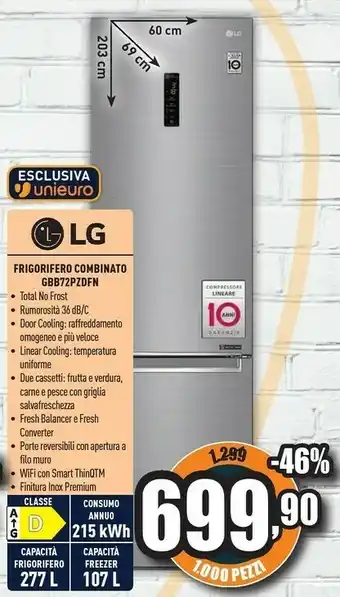 Unieuro LG GBB72PZDFN Frigorifero Con Congelatore Libera Installazione 384 L D Acciaio Inossidabile offerta