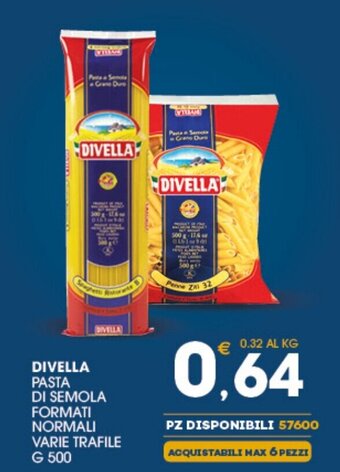 SeBón Supermercati Divella Pasta Di Semola Formati normali varie trafile g 500 offerta