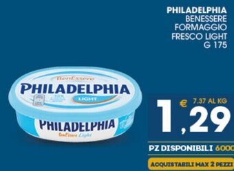 SeBón Supermercati Philadelphia Benessere Formaggio fresco light g 175 offerta