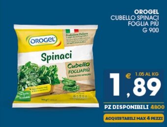 SeBón Supermercati Orogel Cubello Spinaci Foglia Più G 900 offerta