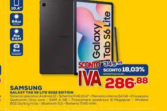 Euronics Galaxy tab s6 lite 2022 edition samsung offerta