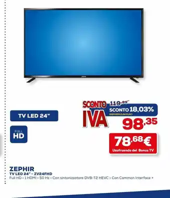 Euronics Tv led 24'' zephir offerta