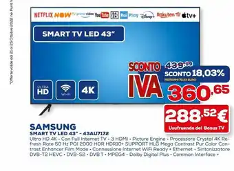 Euronics Smart tv led 43'' samsung offerta