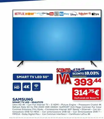 Euronics Smart tv led 50'' samsung offerta
