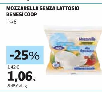Coop Mozzarella senza lattosio benesì coop offerta