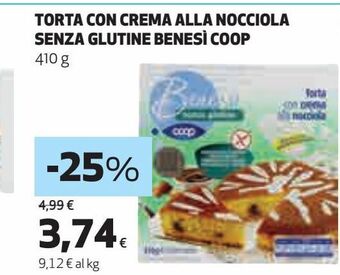 Coop Torta con crema alla nocciola senza glutine benesì coop offerta