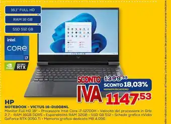 Euronics Notebook victus 16-d1008nl hp offerta
