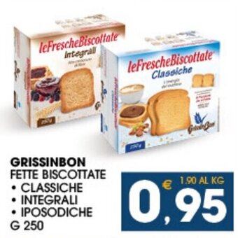 SeBón Supermercati Grissinbon Fette Biscottate Classiche, Integrali, Iposodiche g 250 offerta