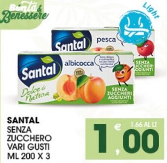 SeBón Supermercati Santal Senza Zucchero vari gusti ml 200 x 3 offerta