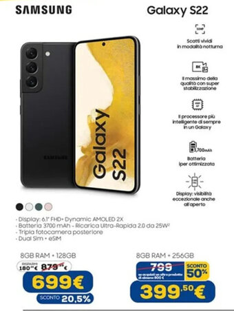 Euronics Samsung Galaxy S22 8GB RAM + 128GB offerta