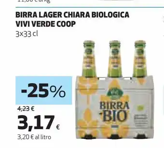 Coop Birra lager chiara biologica vivi verde coop 3x33cl offerta