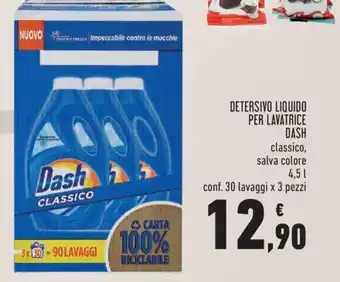Conad Dash Detersivo Liquido per Lavatrice classico, salva colore 4,5 L conf. 30 lavaggi x 3 pezzi offerta