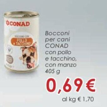 Conad Conad Bocconi per cani con pollo e tacchino, con manzo 405 g offerta