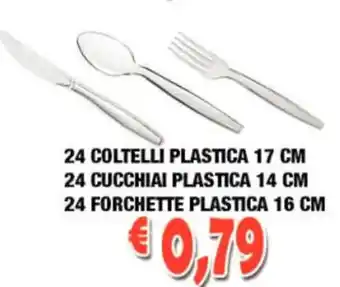 24 Coltelli Plastica 17 cm, 24 Cucchiai Plastica 14 cm, 24 Forchette Plastica 16 cm