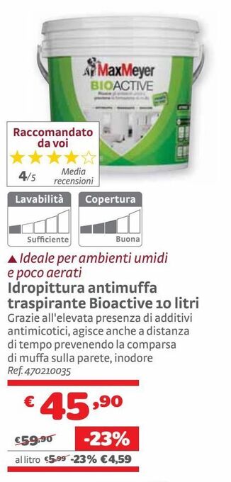 Bricocenter Idropittura antimuffa traspirante bioactive 10 litri offerta
