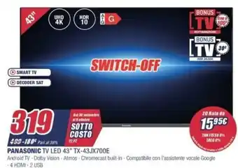 Trony Panasonic TV Led 43" TX-43JX700E offerta
