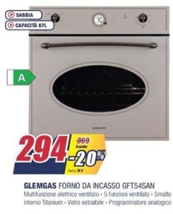 Trony Glemgas Forno Da Incasso GFT54SAN offerta