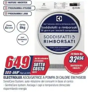 Trony Electrolux Asciugatrice A Pompa Di Calore EW7H583B offerta