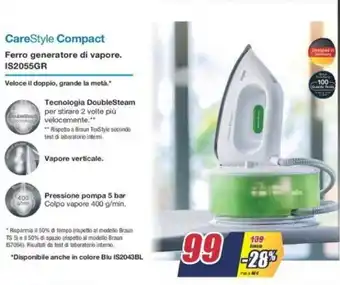 Trony CareStyle Compact Ferro Generatore di Vapore IS2055GR offerta