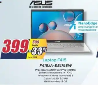 Trony ASUS Laptop F415 F415JA-EB1765W offerta