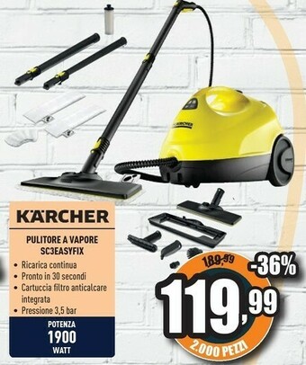 Unieuro Kärcher SC3 EasyFix 1 L Nero, Giallo 1900 W offerta