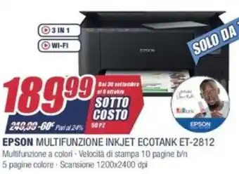 Trony Epson Multifunzione Inkjet Eco Tank ET-2812 offerta
