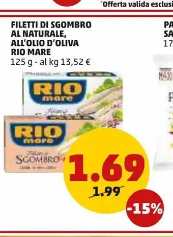 PENNY Filetti di sgombro al naturale, all'olio d'oliva rio mare offerta