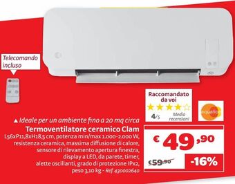 Bricocenter Termoventilatore ceramico clam offerta