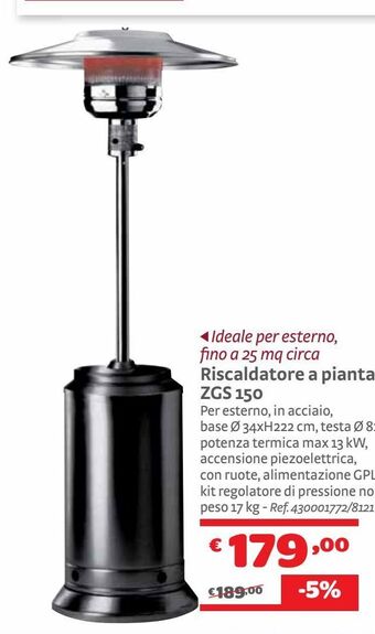 Bricocenter Riscaldatore a piantana a gas zgs 150 offerta