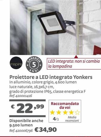 Bricocenter Proiettore a led integrato yonkers offerta