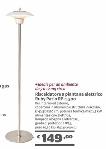 Bricocenter Riscaldatore a piantana elettrico ruby patio rp-1.500 offerta