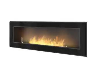 Camino a bioetanolo da incasso a parete con vetro protettivo incluso telaio nero semi-opaco in acciaio inox 150cm