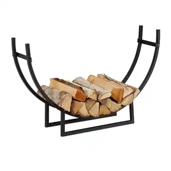 Relaxdays portalegna da camino, semi-rotondo, per interni, acciaio rivestito a polvere, hlp 55x92x21 cm, nero
