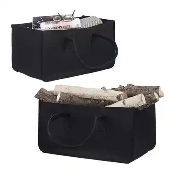 2x borsa portalegna per camino in feltro cesto portatile portariviste pieghevole hxlxp: 25x25x50 cm, nero