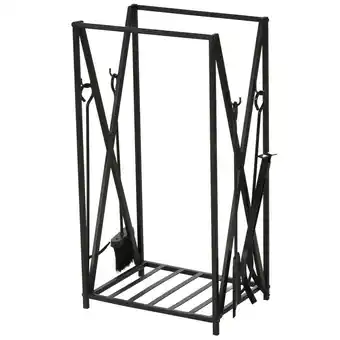 Homcom portalegna da interno ed esterno in acciaio, porta legna per camino con attizzatoio paletta scopino pinza 46x30x76cm n