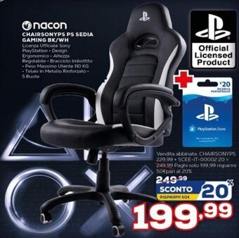 Euronics Nacon Chairsonyps PS Sedia Gaming BK/WH offerta
