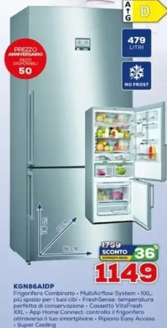 Euronics Bosch Frigorifero Combinato MultiAirflow System KGN86AIDP offerta