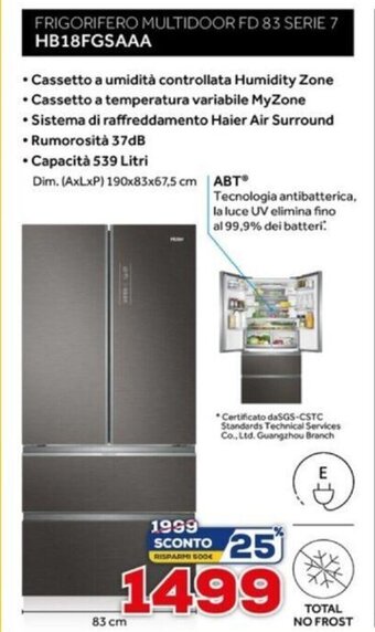 Euronics Haier Frigorifero Multidoor FD 83 Serie 7 HB18FGSAAA offerta