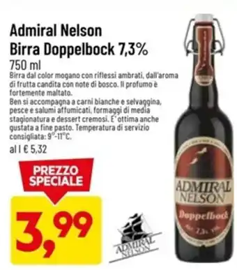 Supermercati Piccolo Admiral Nelson Birra Doppelbock 7,3% 750 ml offerta
