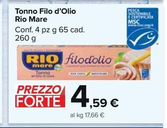 Carrefour Market Tonno filo d'olio rio mare offerta