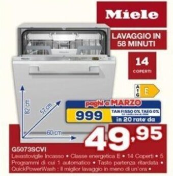 Euronics Miele Lavastoviglie Incasso G5073SCVI offerta