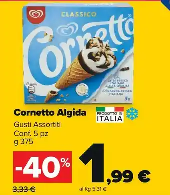 Carrefour Market Algida Cornetto Classico Con Latte Fresco Italiano Di Alta Qualità 75 G 375 G(ml) offerta