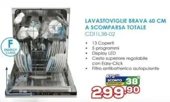 Euronics Candy Lavastoviglie Brava 60 cm A Scomparsa Totale CDIL38-02 offerta