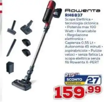 Euronics Rowenta Scopa Elettrica Tecnologia Ciclonica RH6837 offerta