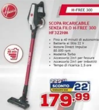 Euronics Scopa Ricaricabile Senza Filo H-Free 300 HF322H, offerta