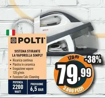 Unieuro Polti Simply VS20.20 2200 W 1,5 L Ceramica Nero, Bianco offerta